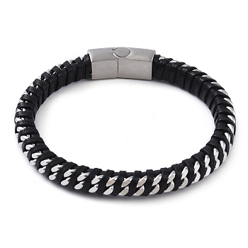Leather Cord Bracelets, with 304 Stainless Steel Magnetic Clasps, for Men Women, Stainless Steel Color, 8-1/4 inch(21cm), 8~10mm