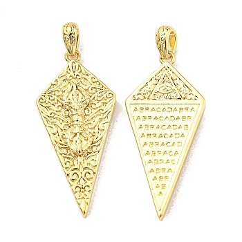 Rack Plating Brass Pendants, Lead Free & Cadmium Free, Long-Lasting Plated, Diamond Spear Charm, Real 18K Gold Plated, 33x15x3.5mm, Hole: 5x2.5mm