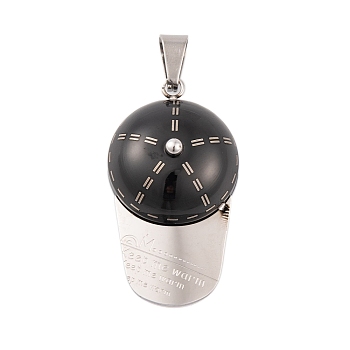 304 Stainless Steel Pendants, Hat Charm, Black & Stainless Steel Color, 39x22x1.5mm, Hole: 8.5x4.5mm