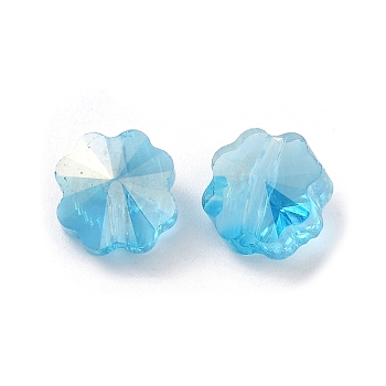 Transparent Electroplate Glass Beads, AB Color, Faceted Clover, Light Sky Blue, 7.5x7.5x5mm, Hole: 1mm