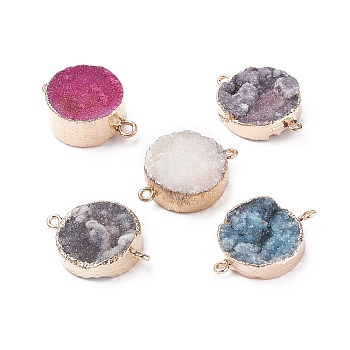 ARRICRAFT Plated Natural Druzy Agate Links Connectors, with Light Gold Plated Brass Findings, 30~40x20~30x8~17mm, Hole: 2mm, 5pcs/box