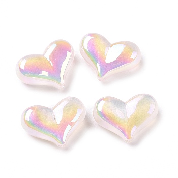 UV Plating Rainbow Iridescent Acrylic Beads, with Glitter Powder, Heart, Pearl Pink, 16.5x22.5x9mm, Hole: 1.6mm