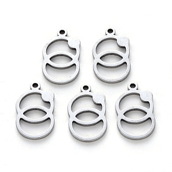 304 Stainless Steel Pendants, Laser Cut, Ring with Ring, Stainless Steel Color, 17x10x1mm, Hole: 1.2mm