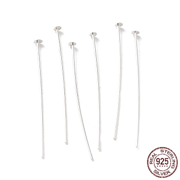 925 Sterling Silver Flat Head Pins, Silver, 24 Gauge, 30x0.5mm, Head: 1.5mm