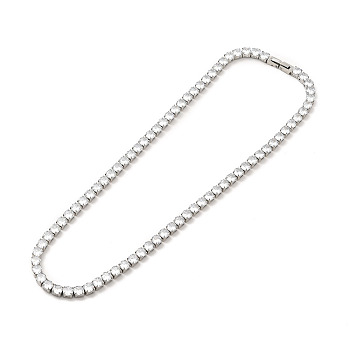 Clear Cubic Zirconia Tennis Necklace, 304 Stainless Steel Link Chain Necklace for Women, Stainless Steel Color, Link: 5x5x4mm, 17.72 inch(45cm)