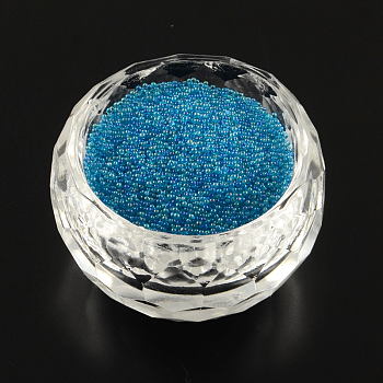 AB-Color Plated DIY 3D Nail Art Decoration Mini Glass Beads, Tiny Caviar Nail Beads, Dodger Blue, 0.6~0.8mm