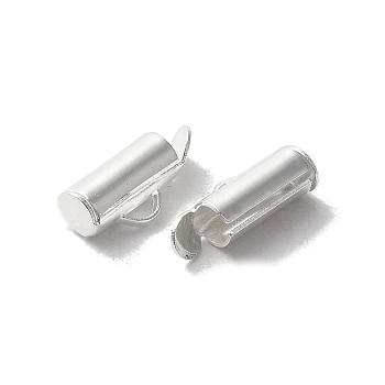 Brass Cord Ends, Column, 925 Sterling Silver Plated, 13x4mm, Hole: 1mm, Inner Diameter: 3mm