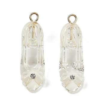 Transparent Resin Rhinestone Pendants, High-Heeled Shoes, with Golden Iron Loop, Clear, 27.5x8.5x11mm, Hole: 1.8mm