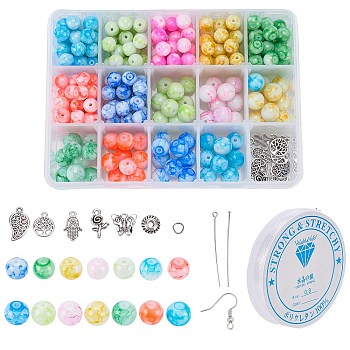 SUNNYCLUE DIY Dangle Earring Making Kits, Including Glass Beads, Alloy Spacer Beads & Pendants, Brass Earring Hooks, Elastic Crystal Thread, Mixed Color