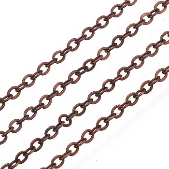 Brass Cable Chains, Soldered, with Spool, Flat Oval, Red Copper, 2x1.8x0.2mm, about 9.84 Feet(3m)/Roll