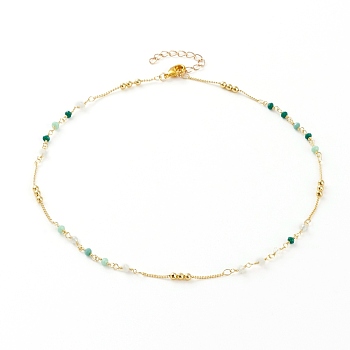 Faceted Glass Beaded Necklaces, with Brass Beads and Lobster Claw Clasps, Round, Real 18K Gold Plated, Colorful, 15-5/8 inch(39.7cm)