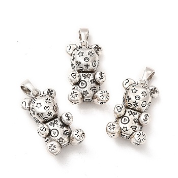 Rack Plating Brass Pendants, Bear with Star Charms, Lead Free & Cadmium Free, Antique Silver, 26.5x14.5x9mm, Hole: 6x4mm