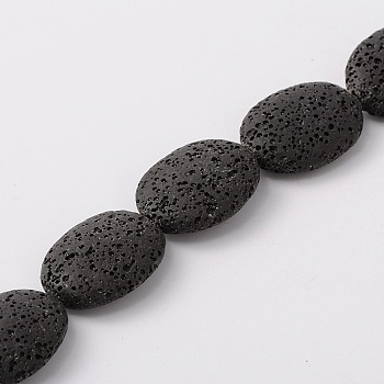Dyed Oval Synthetic Lava Rock Beads Strands, Black, 26~27x20~21x8mm, Hole: 1mm, about 15pcs/strand, 15.3 inch