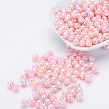 Eco-Friendly Poly Styrene Acrylic Beads, AB Color Plated, Round, Misty Rose, 8mm, Hole: 1mm