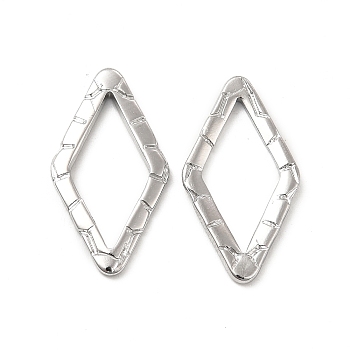 304 Stainless Steel Linking Ring, Textured, Rhombus, Stainless Steel Color, 24x13x1.5mm, Inner Diameter: 17x8.5mm