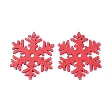 Poplar Wood Pendants, Dyed, Snowflake, Red, 65x56.5x3mm, Hole: 2.5mm