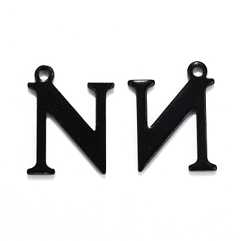 304 Stainless Steel Alphabet Charms, Electrophoresis Black, Letter.N, 12x9.5x1mm, Hole: 1mm