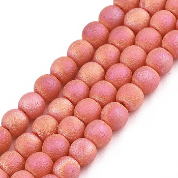 Frosted Electroplate Glass Beads Strands, Round, Salmon, 3mm, Hole: 0.5mm, about 149~150pcs/strand, 15.35''~15.75''(39~40cm)