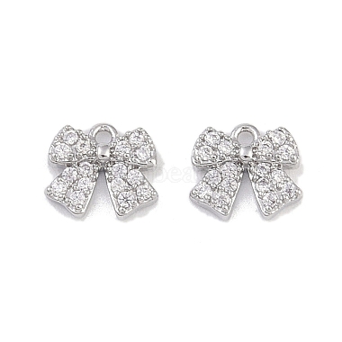 Real Platinum Plated Clear Bowknot Brass+Cubic Zirconia Charms