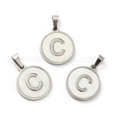 Stainless Steel Color Letter C White Shell Pendants