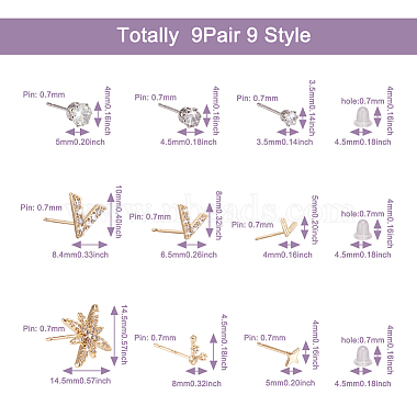 9Pair 9 Style Star & V-shape Brass Stud Earrings(EJEW-KS0001-01)-2