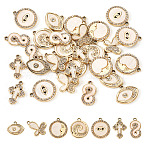 28Pcs 7 Styles Alloy Pendants, with Shell and Rhinestone, Cadmium Free & Lead Free, Mixed Shapes, 15.5~20.5x11~19x2~3mm, Hole: 1.5~1.6mm, 4pcs/style(FIND-TA0004-61)