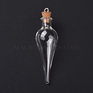 Teardrop Glass Cork Bottle Big Pendants, Glass Empty Wishing Bottle Charm, with Platimen Tone Iron Loops, Clear, 7.05cm, Hole: 2.5mm(AJEW-A041-01C)