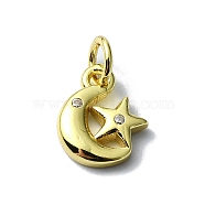 Moon Theme Brass Micro Pave Clear Cubic Zirconia Charms, with Jump Ring, Real 18K Gold Plated, Star, 11x9x2mm, Hole: 3mm(KK-H475-57G-05)