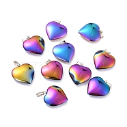 Electroplate Non-magnetic Synthetic Hematite Pendants, with Platinum Tone Brass Findings, Rainbow Heart, Multi-color Plated, 22x20x6mm, Hole: 6x2.5mm(G-I315-01B)