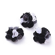Handmade Polyester Woven Costume Accessories, Tri-color, Flower, Black, 24.5~26x12.5~13.5mm(WOVE-F023-B13)