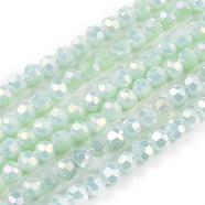 Round Full Rainbow Plated Faceted(32 Facets) Electroplate Glass Beads Strands, Light Green, 4mm, Hole: 1mm, about 90~95pcs/strand, 12.8~13.6 inch(32~34cm)(X-EGLA-J130-FR17)