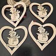Unfinished Wood Pendant Decorations, with Hemp Rope, for Christmas Ornaments, Snowman, 7.3x6.7x0.25cm, 10pcs/bag(XMAS-PW0001-170-15)
