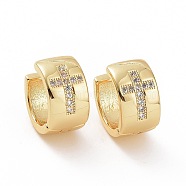 Cubic Zirconia Cross Thick Hoop Earrings, Golden Brass Jewelry for Woman, Clear, 14.5x13.5~14x8mm, Pin: 0.8mm(EJEW-F304-02G-01)