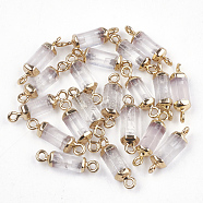 Electroplate Natural Quartz Crystal Links Connectors, Rock Crystal, with Iron Findings, Column, Golden, 20~21x5~6x5~6mm, Hole: 1.8mm(X-G-S344-01J)