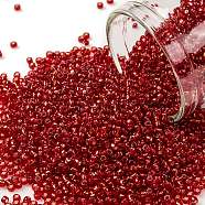 TOHO Round Seed Beads, Japanese Seed Beads, (25B) Silver Lined Siam Ruby, 15/0, 1.5mm, Hole: 0.7mm, about 15000pcs/50g(SEED-XTR15-0025B)