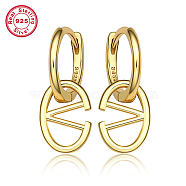 Real 18K Gold Plated 925 Sterling Silver Hoop Earrings, Initial Letter Drop Earrings, with S925 Stamp, Letter V, 20x8.5mm(ZC9557-8)