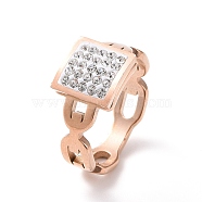 Crystal Rhinestone Rectangle Finger Ring, Ion Plating(IP) 304 Stainless Steel Jewelry for Women, Rose Gold, US Size 7(17.3mm)(RJEW-D120-02B-RG)
