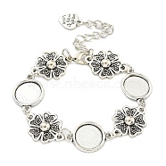 Antique Silver Plated Alloy Link Chain Bracelet Making, Fit for Cabochons, Flower, 6-7/8 inch(17.6cm), Tray: 12mm(MAK-K023-02G-AS)