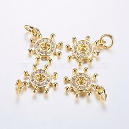 Long-Lasting Plated Brass Micro Pave Cubic Zirconia Charms, Helm, Real 18K Gold Plated, 14x12x1.5mm, Hole: 3mm(X-ZIRC-F069-47G)