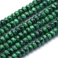 Dyed Natural Sesame Jasper/Kiwi Jasper Beads Strands, Rondelle, Green, 6x4mm, Hole: 1mm, about 96pcs/strand, 15.94 inch(40.5cm)(G-E507-13A-6mm)