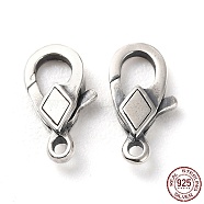 925 Thailand Sterling Silver Lobster Claw Clasps, Rhombus, Antique Silver, 11x5.5x2mm, Hole: 1.2mm(STER-D003-12AS)