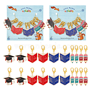 Graduation Theme Alloy Enamel Book & Pencil & Doctoral Cap Pendant Locking Stitch Markers, Zinc Alloy Lobster Claw Clap Stitch Marker, Mixed Color, 4~4.2cm, 5 style, 2pcs/style, 10pcs/set(HJEW-AB00078)