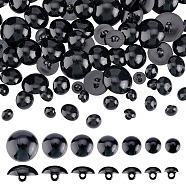 210Pcs 7 Style 1-Hole Plastic Buttons, Half Round, Black, 10~22x9~14mm, Hole: 2.5~3mm, 30pcs/style(BUTT-AR0001-08)