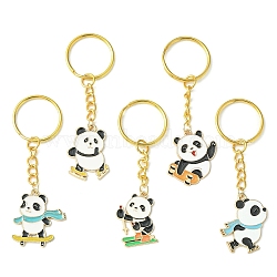 Sport Panda Alloy Enamel Pendants Keychain, with Iron Split Key Rings, Mixed Color, 8~8.2cm, 5pcs/set(KEYC-JKC00501)