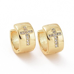 Cubic Zirconia Cross Thick Hoop Earrings, Golden Brass Jewelry for Woman, Clear, 14.5x13.5~14x8mm, Pin: 0.8mm(EJEW-F304-02G-01)