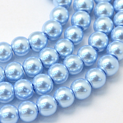 Baking Painted Pearlized Glass Pearl Round Bead Strands, Sky Blue, 4~5mm, Hole: 1mm, about 210pcs/strand, 31.4 inch(X-HY-Q003-4mm-24)