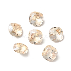 K9 Glass Rhinestone Cabochons, Pointed Back & Back Plated, Faceted, Square, Golden Shadow, 10x10x6mm(GLAA-I052-01D)