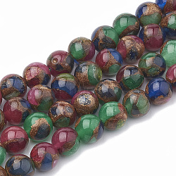 Natural Chalcedony Beads Strands, Imitation Gold Clinquant Stone, Dyed & Heated, Round, Colorful, 6~7mm, Hole: 1mm, about 60~67pcs/strand, 15.7 inch(G-S333-6mm-014B)