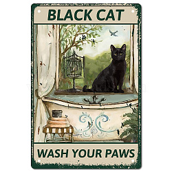 Iron Sign Posters, for Home Wall Decoration, Rectangle with Word Wash Your Paws, Cat Pattern, 300x200x0.5mm(AJEW-WH0157-565)
