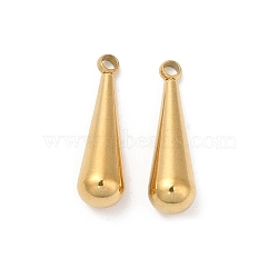 304 Stainless Steel Pendants, Teardrop Charm, Real 18K Gold Plated, 17x5mm, Hole: 1.6mm(X-STAS-H214-12G)